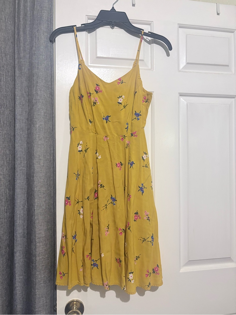 Old Navy Mustard Floral Midi Dress with Spaghetti Straps